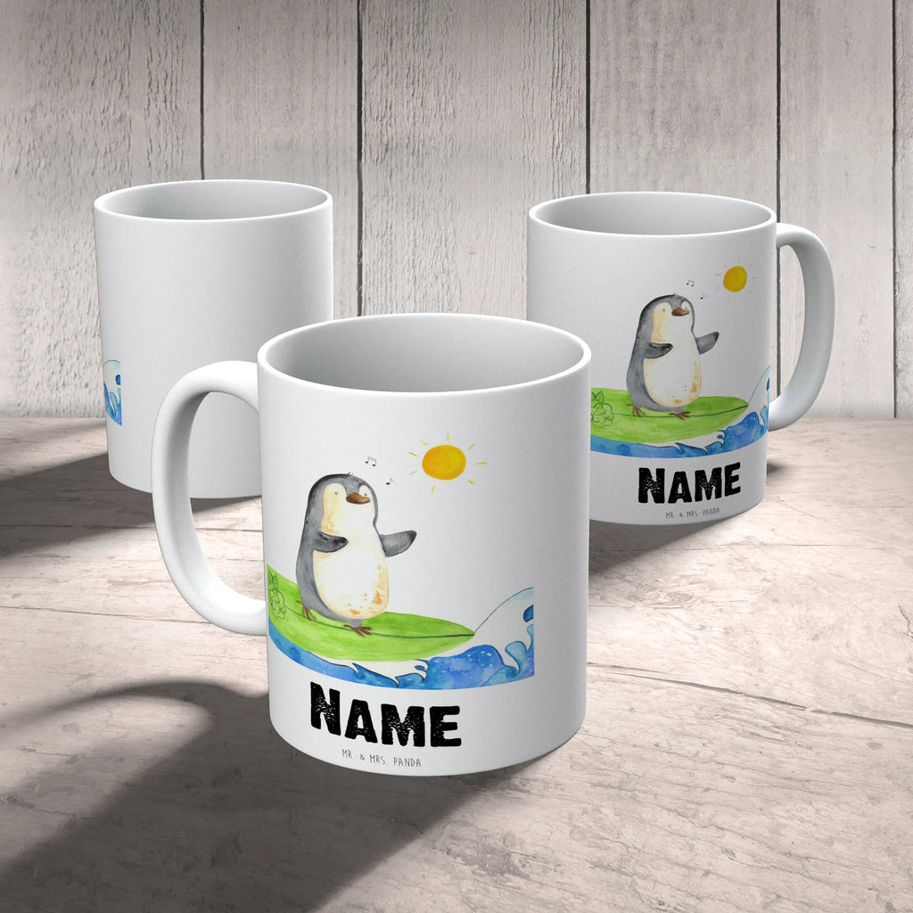 Personalised cup Penguin surfer Penguin, North Pole, Winter, Penguins, Hawaii, holidays, surfers, waves, surfing, penguins, wave riding, Portugal