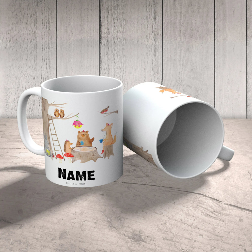 Personalisierte Tasse Waldtiere Picknick Namenstasse, Personalisiert, Wunschname, Tasse, Tasse mit Namen, Personalisierte Tasse, Namen, Drucken, Tiermotive, Gute Laune, lustige Sprüche, Tiere, Picknick, Fuchs, Wald, Hase, Eichhörnchen, Waldtiere, Igel, Maus