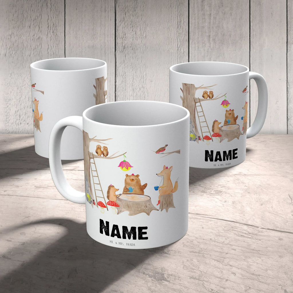 Personalisierte Tasse Waldtiere Picknick Namenstasse, Personalisiert, Wunschname, Tasse, Tasse mit Namen, Personalisierte Tasse, Namen, Drucken, Tiermotive, Gute Laune, lustige Sprüche, Tiere, Picknick, Fuchs, Wald, Hase, Eichhörnchen, Waldtiere, Igel, Maus
