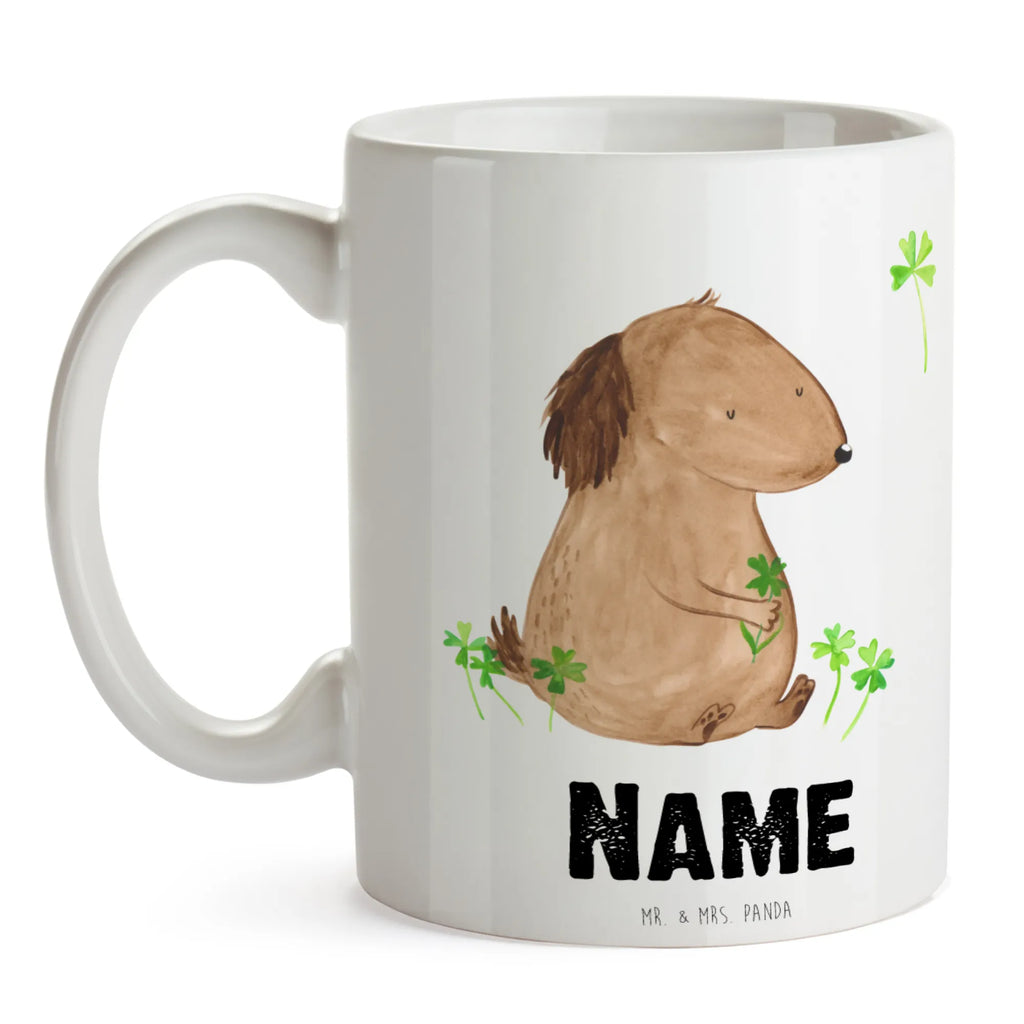 Personalisierte Tasse Hund Kleeblatt Tasse mit Namen, Drucken, Personalisiert, Tasse, Wunschname, Namenstasse, Namen, Personalisierte Tasse, Hund, Hundemotiv, Haustier, Hunderasse, Tierliebhaber, Hundebesitzer, Sprüche, Achtsamkeit, Tagträume, Glücksbringer, Selbstliebe, Neuanfang, Motivation, Glück, Kleeblatt, Geschenk