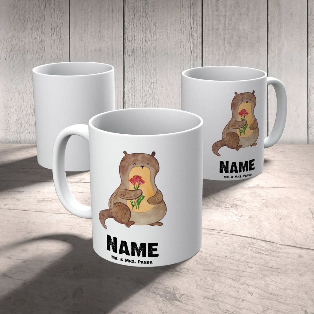 Personalised cup otter Bunch of flowers otter, marten, sea otter, European otter, water mammal, aquatic animal, baby otter, predator, water, otter gifts, animal lover, gift ideas for animal lovers, animal, mammal, water animal, gifts for people in love, Otter Sea Otter Lake Otter