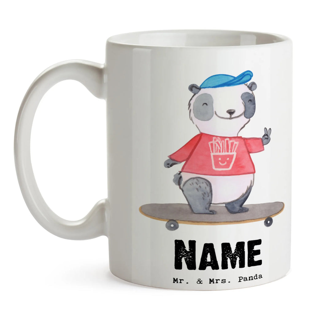 Personalised cup panda ride a longboard Gift, sport, hobby, giving, thank you, award, profit, athlete, longboarding, skating