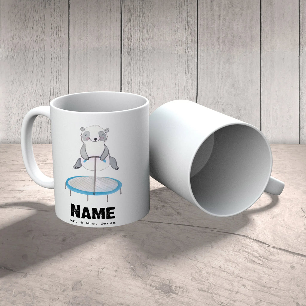 Personalised cup panda trampoline jumping Gift, sport, hobby, giving, thank you, award, profit, athlete, trampoline jumping, gym, trampoline gymnastics