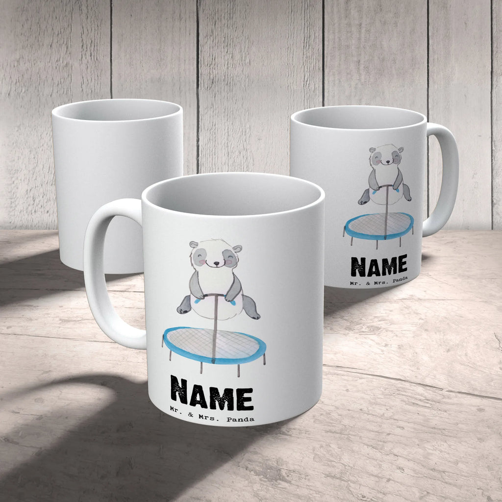 Personalised cup panda trampoline jumping Gift, sport, hobby, giving, thank you, award, profit, athlete, trampoline jumping, gym, trampoline gymnastics