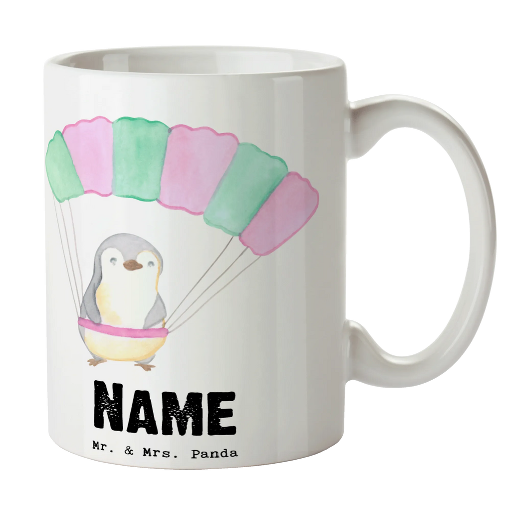 Personalised cup penguin parachute jump Gift, sport, hobby, giving, thank you, award, profit, athlete, parachute jump, skydive, Skydiving