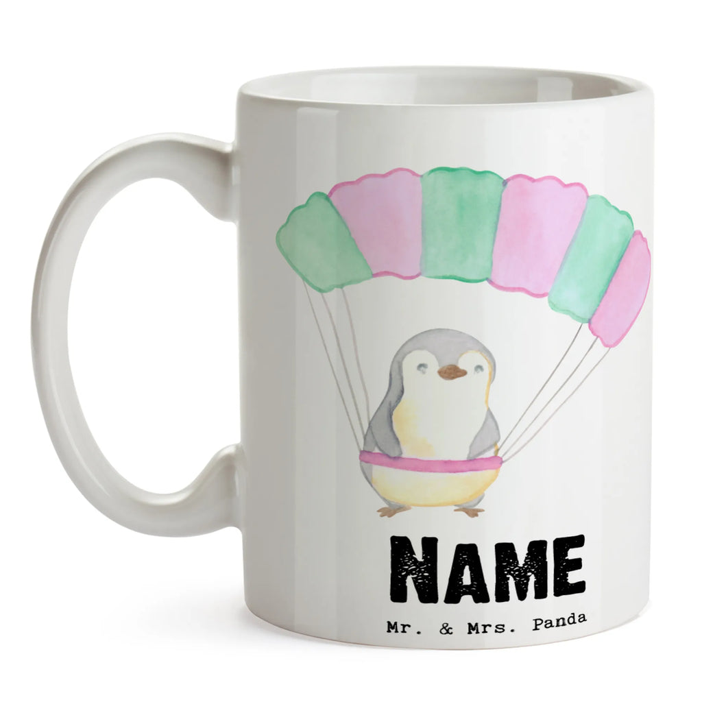 Personalised cup penguin parachute jump Gift, sport, hobby, giving, thank you, award, profit, athlete, parachute jump, skydive, Skydiving