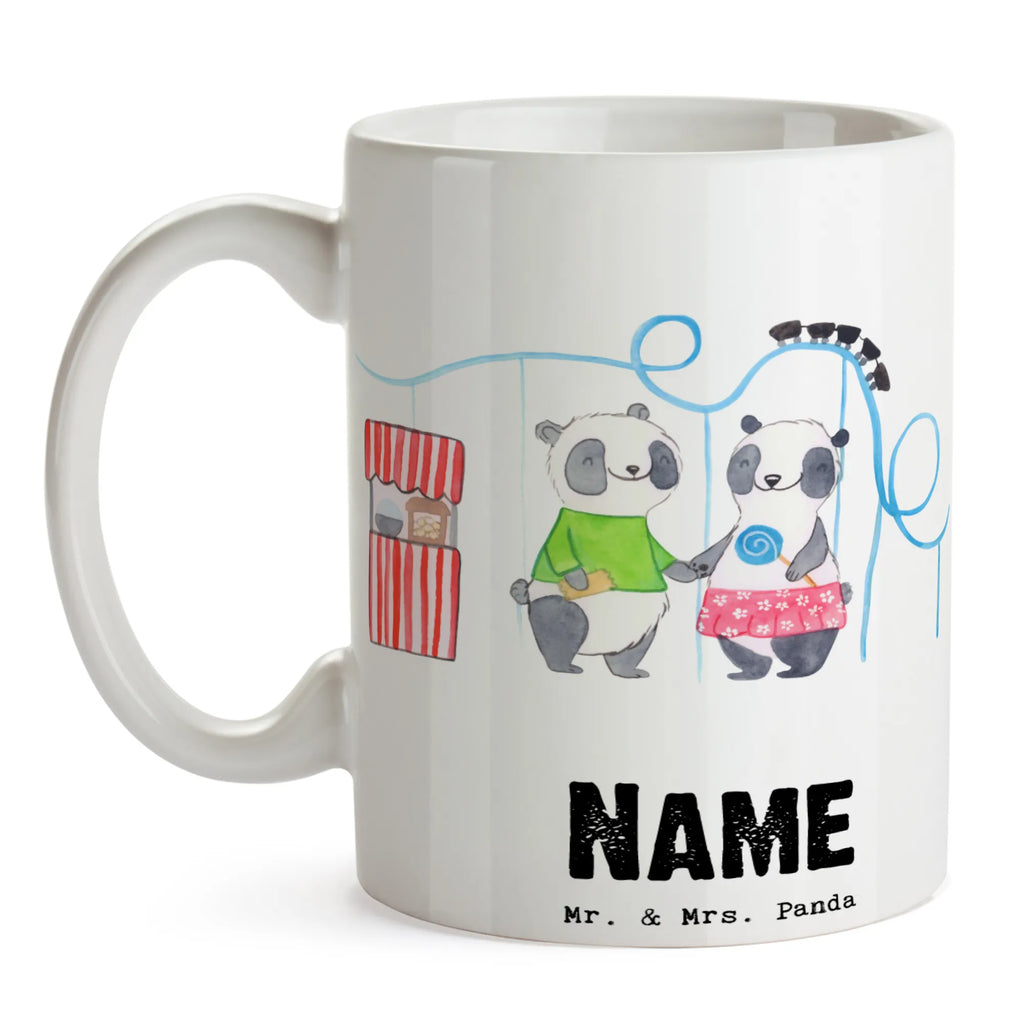 Personalisierte Tasse Pandas Freizeitpark besuchen Drucken, Namen, Tasse mit Namen, Wunschname, Tasse, Namenstasse, Personalisierte Tasse, Personalisiert, Geschenk, Sport, Sportart, Hobby, Schenken, Danke, Dankeschön, Auszeichnung, Gewinn, Sportler, Achterbahn fahren, Freizeitpark besuchen