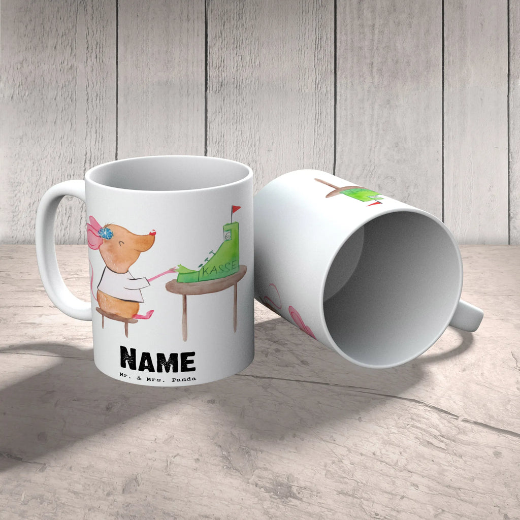 Personalisierte Tasse Kassiererin mit Herz Tasse, Personalisierte Tasse, Tasse mit Namen, Namen, Personalisiert, Namenstasse, Drucken, Wunschname, Geschenk, Schenken, Jubiläum, Danke, Dankeschön, Beruf, Ausbildung, Abschied, Rente, Kollege, Kollegin, Arbeitskollege, Mitarbeiter, Firma, Kassenwartin, Kassiererin, Mitarbeiterin Kasse