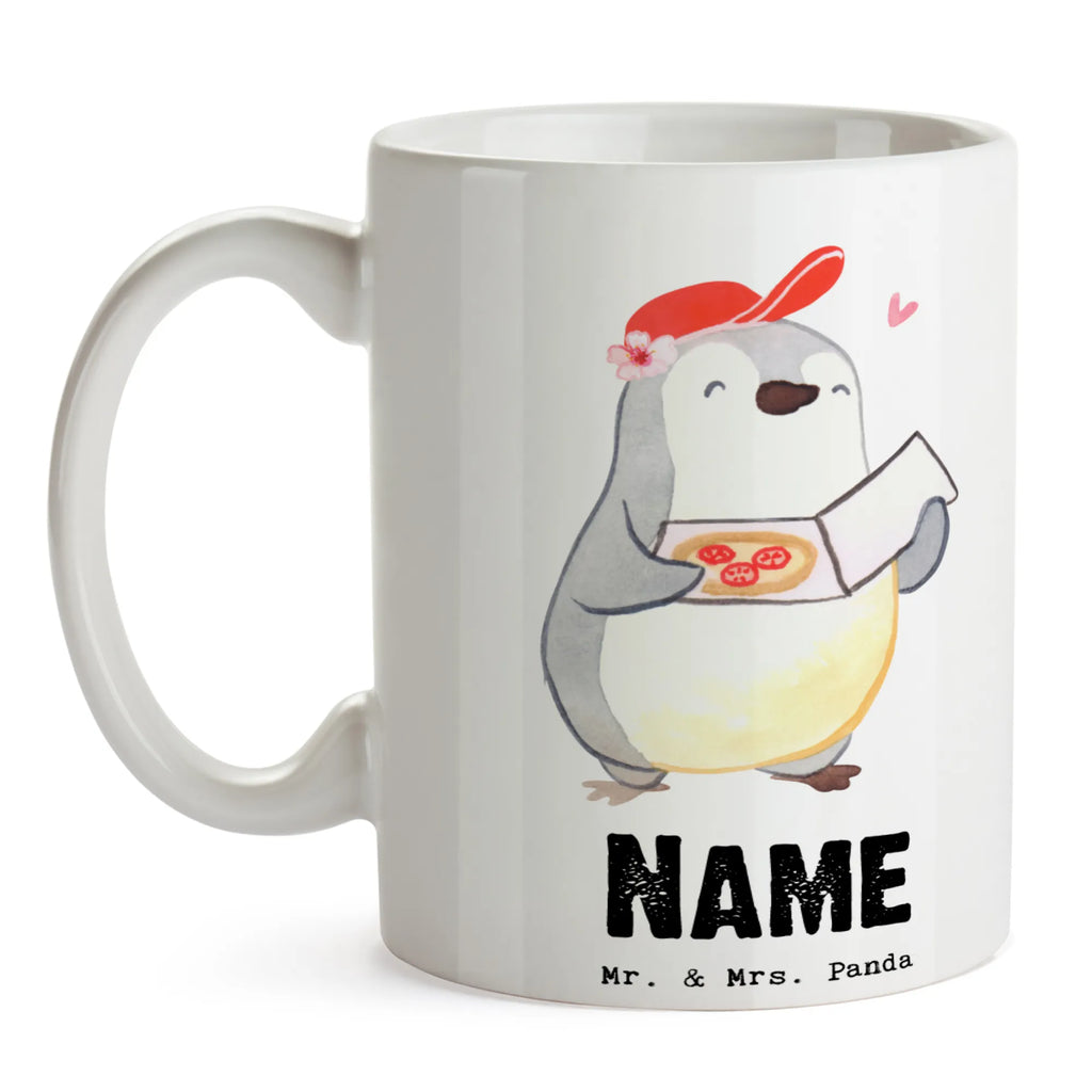 Personalisierte Tasse Pizzabäckerin mit Herz Tasse, Wunschname, Drucken, Personalisiert, Tasse mit Namen, Namenstasse, Personalisierte Tasse, Namen, Geschenk, Schenken, Jubiläum, Danke, Dankeschön, Beruf, Ausbildung, Abschied, Rente, Kollege, Kollegin, Arbeitskollege, Mitarbeiter, Firma, Pizzabringdienst, Lieferdienstmitarbeiterin, Pizzabotin, Lieferbringdienst, Pizzabäckerin