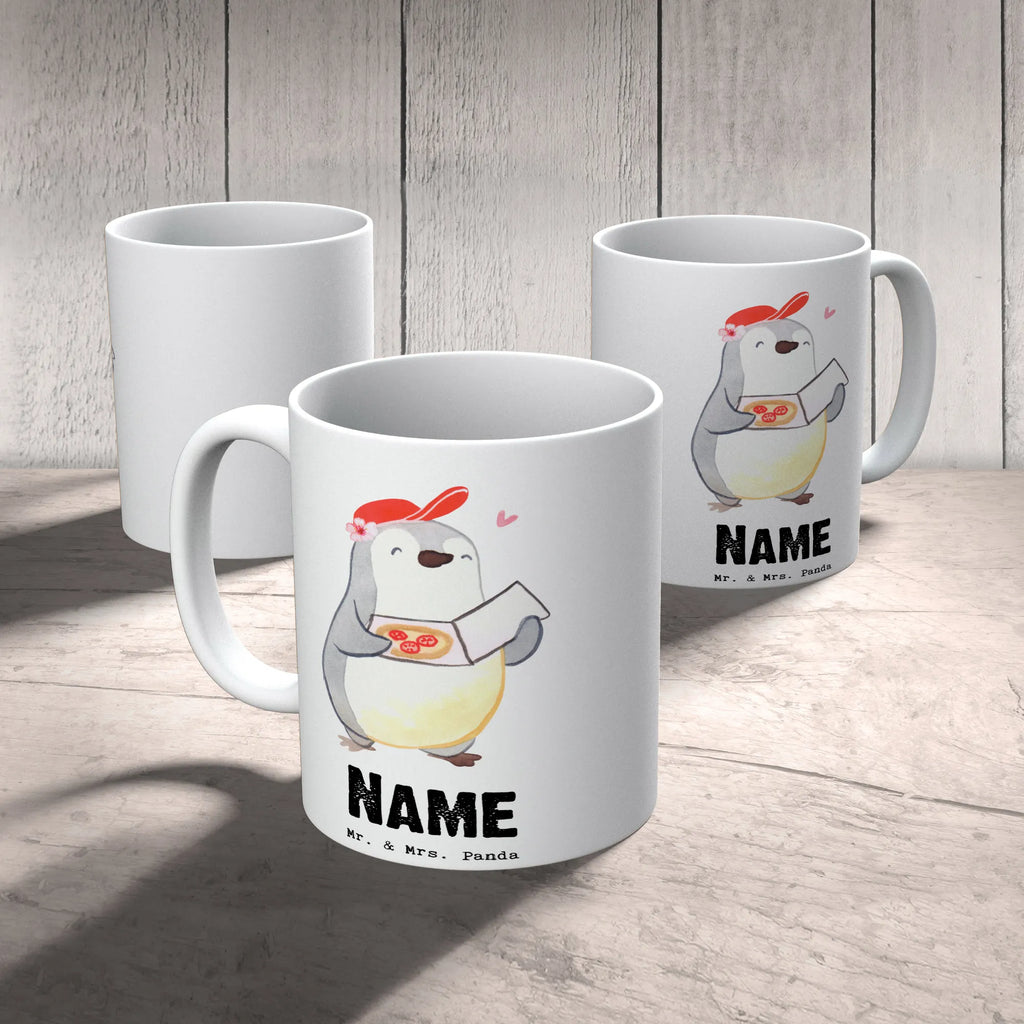 Personalisierte Tasse Pizzabäckerin mit Herz Tasse, Wunschname, Drucken, Personalisiert, Tasse mit Namen, Namenstasse, Personalisierte Tasse, Namen, Geschenk, Schenken, Jubiläum, Danke, Dankeschön, Beruf, Ausbildung, Abschied, Rente, Kollege, Kollegin, Arbeitskollege, Mitarbeiter, Firma, Pizzabringdienst, Lieferdienstmitarbeiterin, Pizzabotin, Lieferbringdienst, Pizzabäckerin