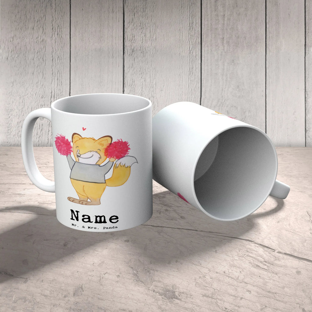 Personalisierte Tasse Fuchs Cheerleader Personalisiert, Drucken, Tasse, Namenstasse, Tasse mit Namen, Namen, Wunschname, Personalisierte Tasse, Geschenk, Schenken, Sport, Sportart, Hobby, Danke, Dankeschön, Auszeichnung, Gewinn, Sportler, Cheerleader, Turniere, Turnen, Cheerleading, Turn Club