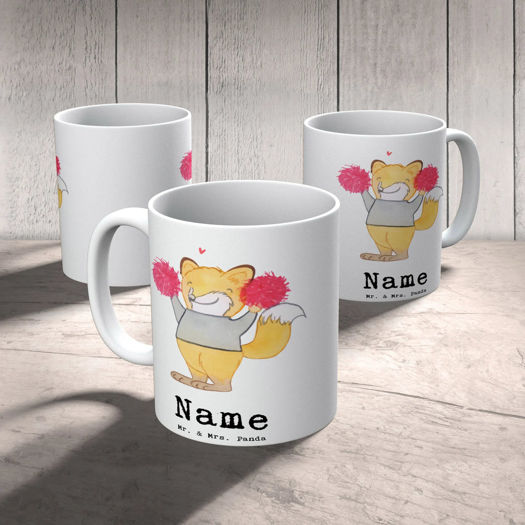 Personalisierte Tasse Fuchs Cheerleader Personalisiert, Drucken, Tasse, Namenstasse, Tasse mit Namen, Namen, Wunschname, Personalisierte Tasse, Geschenk, Schenken, Sport, Sportart, Hobby, Danke, Dankeschön, Auszeichnung, Gewinn, Sportler, Cheerleader, Turniere, Turnen, Cheerleading, Turn Club