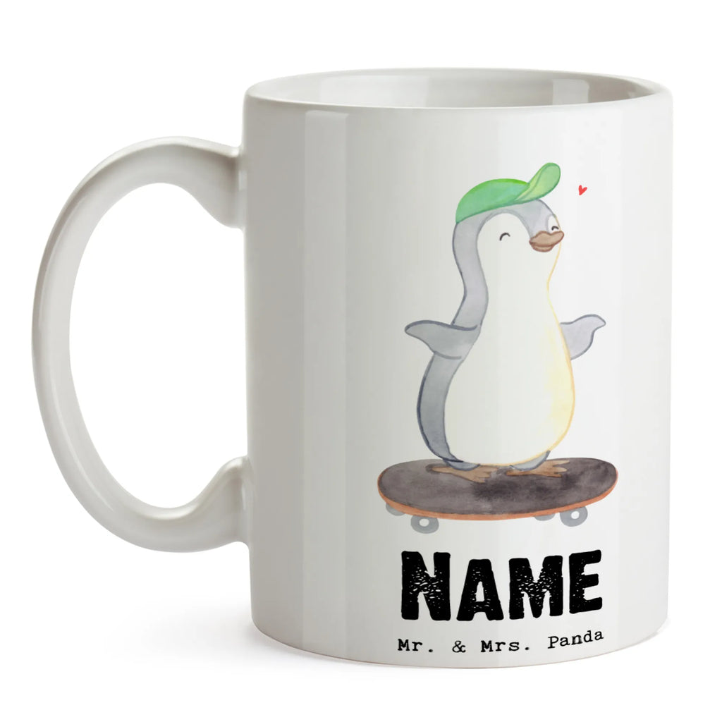 Personalisierte Tasse Pinguin Skateboarden Tasse mit Namen, Tasse, Namen, Namenstasse, Personalisiert, Wunschname, Drucken, Personalisierte Tasse, Geschenk, Sport, Sportart, Hobby, Schenken, Danke, Dankeschön, Auszeichnung, Gewinn, Sportler, Skateplatz, Skaten, Skateboard fahren, Skateboard, Skateboarden