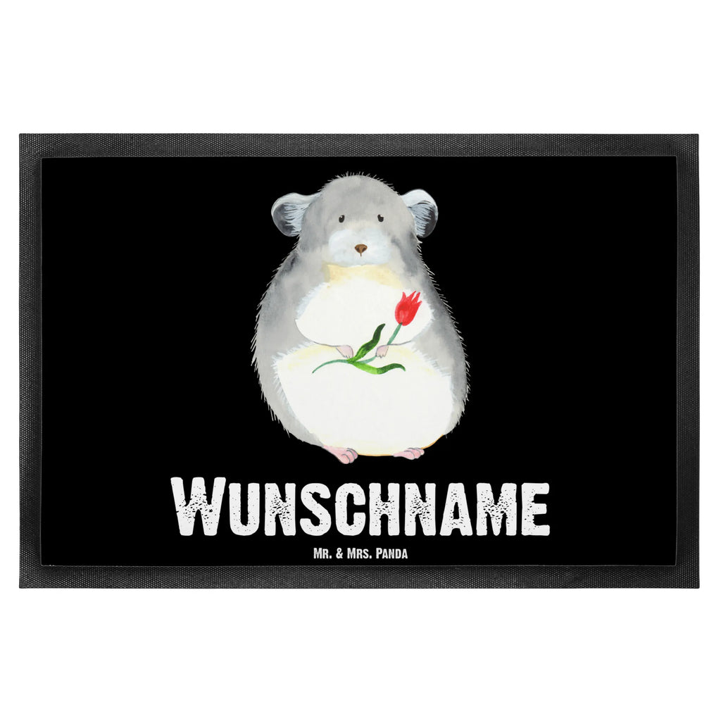 Personalisierte Fußmatte Chinchilla mit Blume Fußmatte bedrucken, Türvorleger personalisiert, Türvorleger mit Namen, Haustürmatte personalisiert, Personalisierte Fußmatte, Namensfussmatte, Wunschnamen, Personalisiert, Personalisieruung, Bedrucken, Fußmatte mit Namen, Tiermotive, Gute Laune, lustige Sprüche, Tiere, Depressionen, Kummer, Chinchilla, Glücklichsein, traurig sein, Liebeskummer, Büroalltag, Büro, Chaos, Chinchillas
