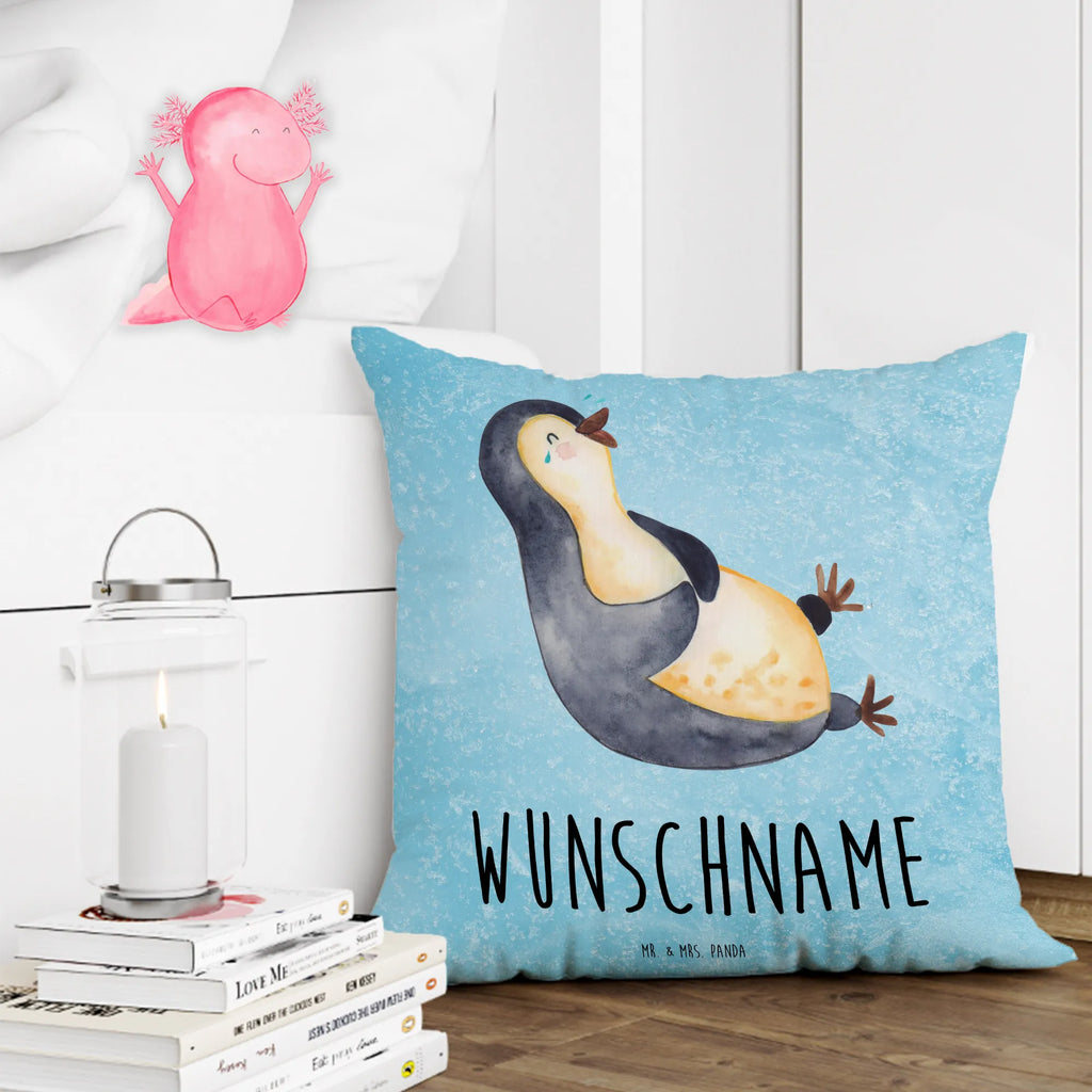 Personalisiertes Kissen Pinguin lachend personalisiert, Kopfkissen, bedrucken, Wunschname, Name, Kissen, Pinguin, Lachen, lustiger Spruch, Fröhlichkeit, Pinguine, Optimismus, Humor, Fröhlich
