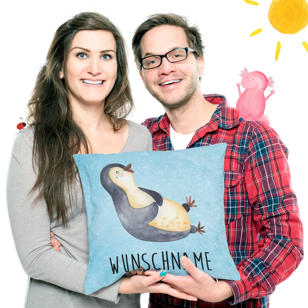 Personalisiertes Kissen Pinguin lachend personalisiert, Kopfkissen, bedrucken, Wunschname, Name, Kissen, Pinguin, Lachen, lustiger Spruch, Fröhlichkeit, Pinguine, Optimismus, Humor, Fröhlich