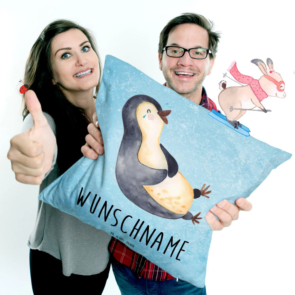 Personalisiertes Kissen Pinguin lachend personalisiert, Kopfkissen, bedrucken, Wunschname, Name, Kissen, Pinguin, Lachen, lustiger Spruch, Fröhlichkeit, Pinguine, Optimismus, Humor, Fröhlich