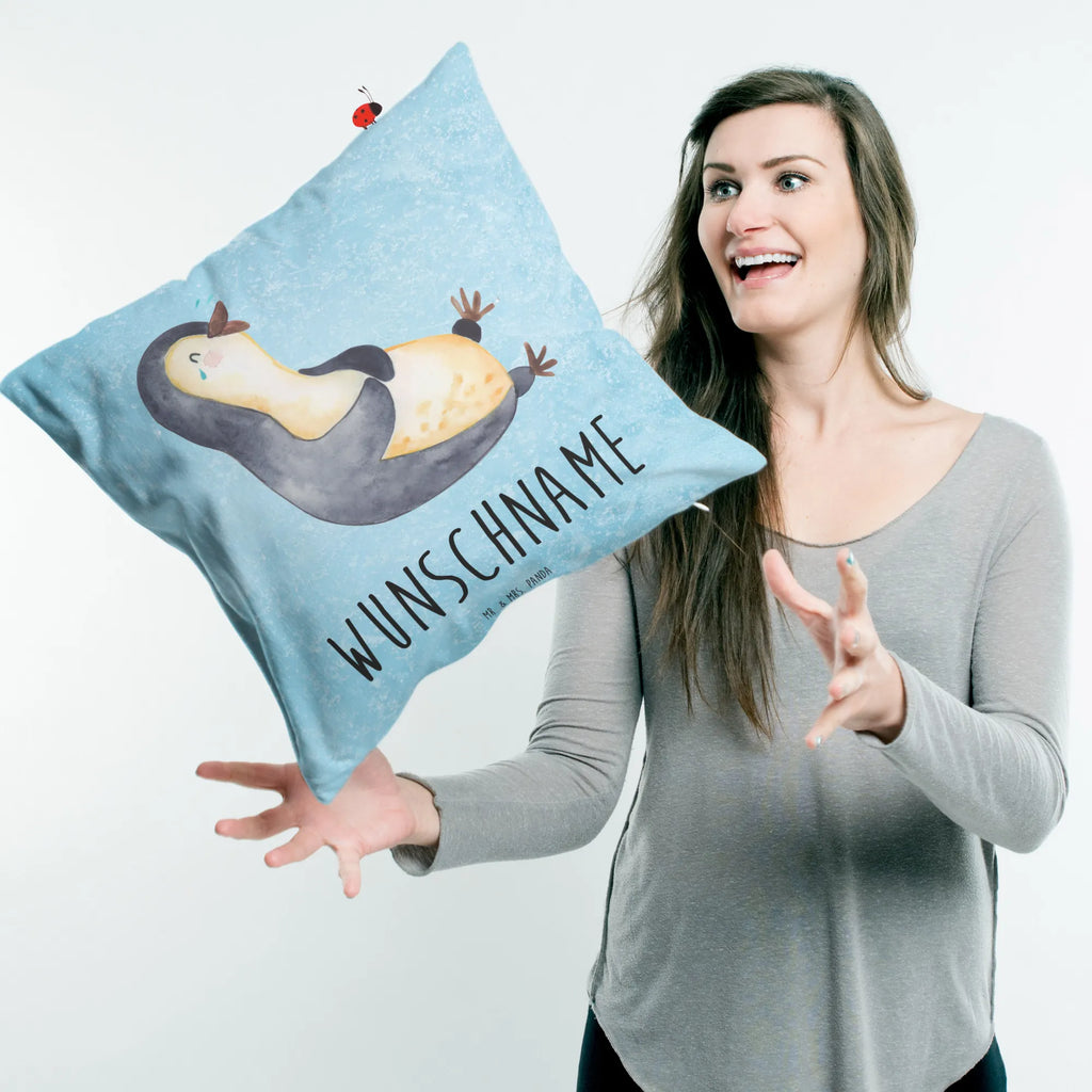 Personalisiertes Kissen Pinguin lachend personalisiert, Kopfkissen, bedrucken, Wunschname, Name, Kissen, Pinguin, Lachen, lustiger Spruch, Fröhlichkeit, Pinguine, Optimismus, Humor, Fröhlich