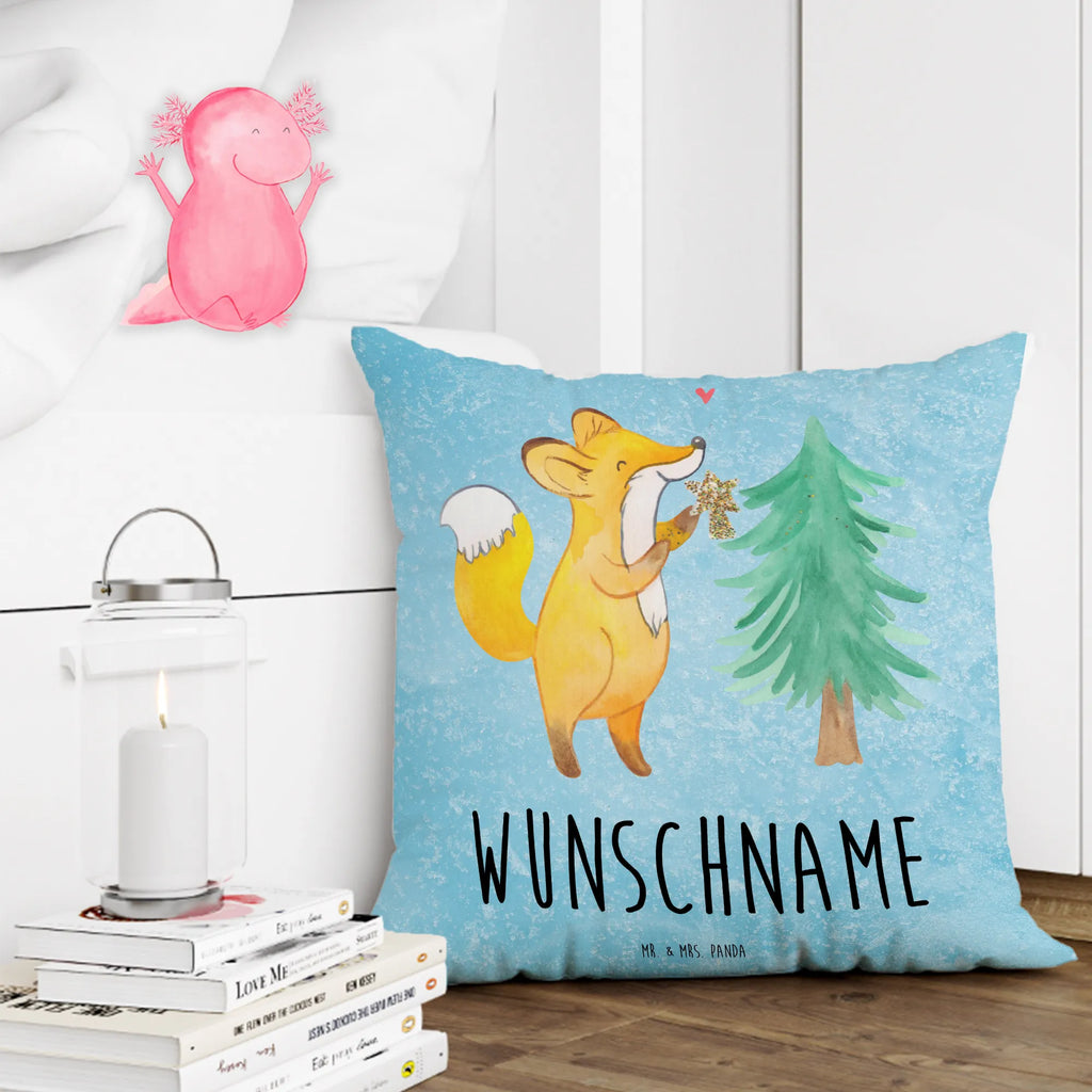 Personalised cushion Fox Christmas tree Winter, Christmas, Christmas time, snow, santa claus, christmas decoration, fox, christmas eve, christmas days, skate, christmas present, christmas time, christmas, winter