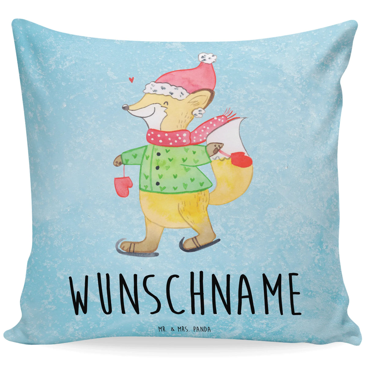 Personalised cushion Fox skates Winter, Christmas, Christmas time, snow, christmas time, winter, christmas, christmas days, christmas present, santa claus, fir tree, christmas eve, christmas tree