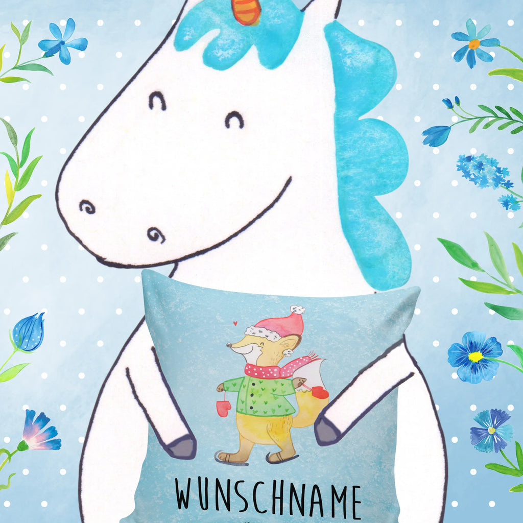 Personalised cushion Fox skates Winter, Christmas, Christmas time, snow, christmas time, winter, christmas, christmas days, christmas present, santa claus, fir tree, christmas eve, christmas tree