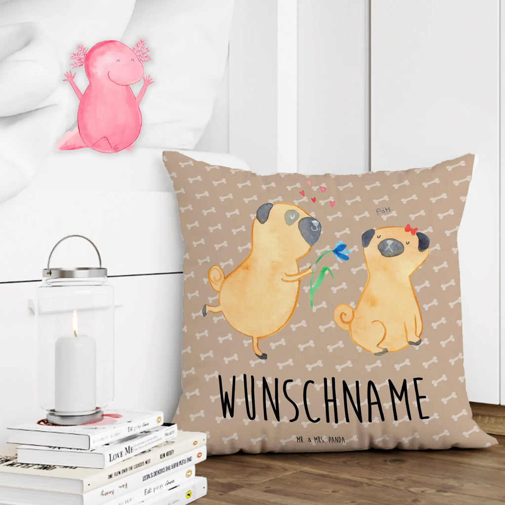 Personalizowana poduszka mops Zakochani Pies, motyw psa, zwierzę domowe, rasa psa, miłośnik zwierząt, właściciel psa, powiedzenia