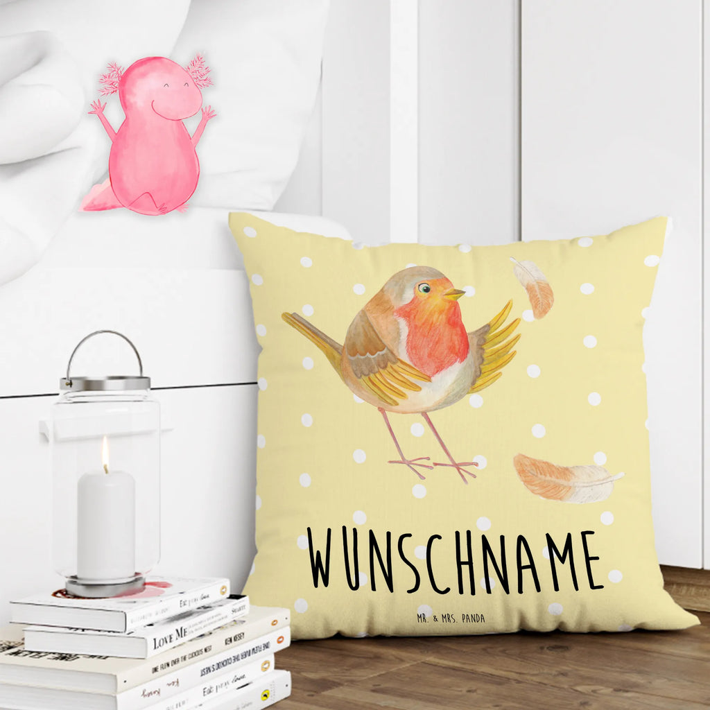 Personalised cushion robin feathers small animals, cute, funny, cute animal motives, hand drawn, small world, funny sayings, good mood, happy, gifts, gift ideas, special gifts, animal lover, card, slogan courage, What if i fall, flying, bird, slogan motivation, motivation slogans, robin, motivation pictures