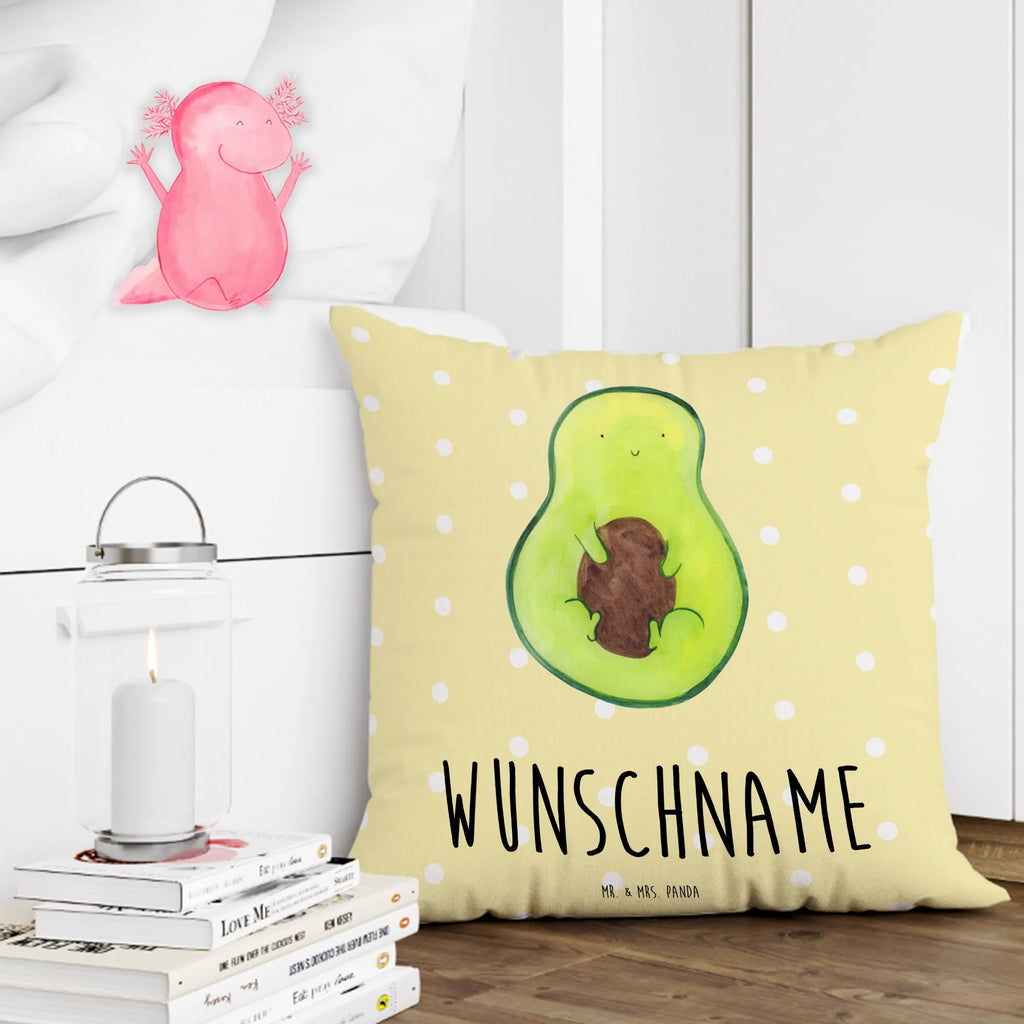 Personalisiertes Kissen Avocado mit Kern Wunschname, Personalisiert, Kopfkissen, Kissen, Name, Bedrucken, Avocado, Veggie, Vegan, Gesund, Spruch Leben, Avokado, Avocadokern, Pflanze, Kern