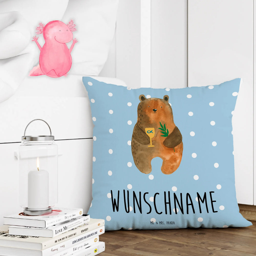 Personalisiertes Kissen Konfirmation-Bär Kopfkissen, Name, Wunschname, personalisiert, bedrucken, Kissen, Bär, Teddy, Teddybär, Kirche, Gottesdienst, evangelisch, Konfirmation