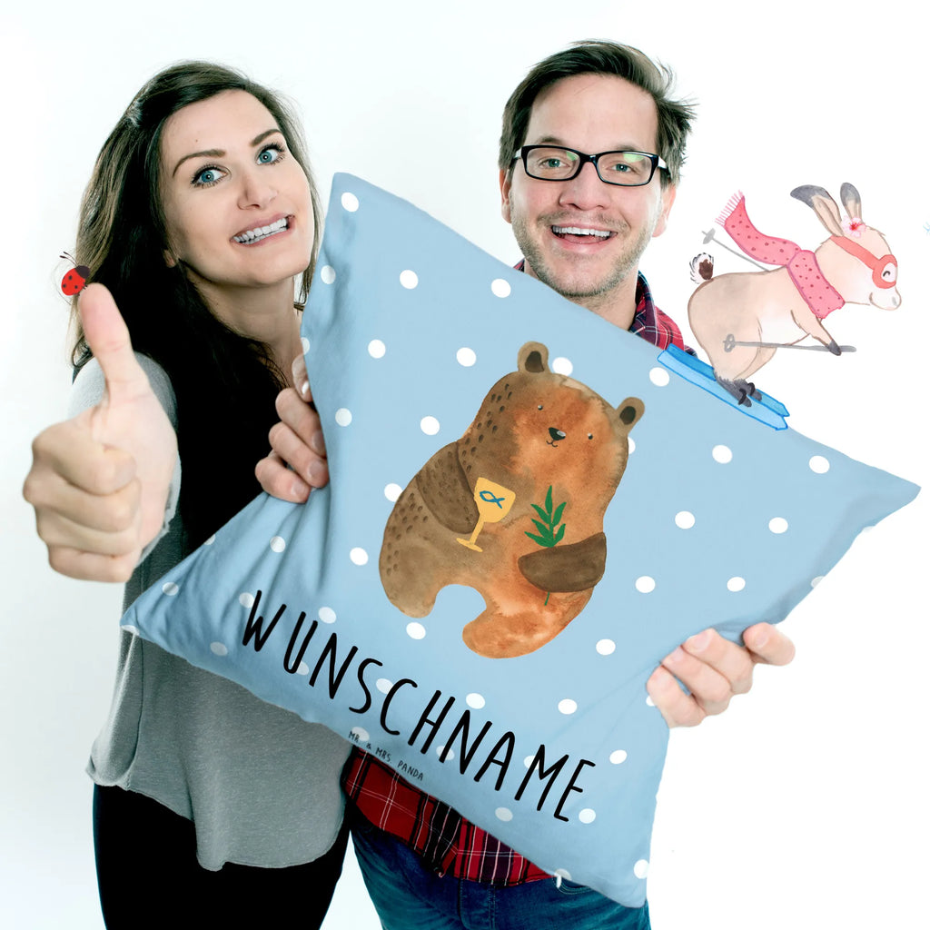 Personalisiertes Kissen Konfirmation-Bär Kopfkissen, Name, Wunschname, personalisiert, bedrucken, Kissen, Bär, Teddy, Teddybär, Kirche, Gottesdienst, evangelisch, Konfirmation