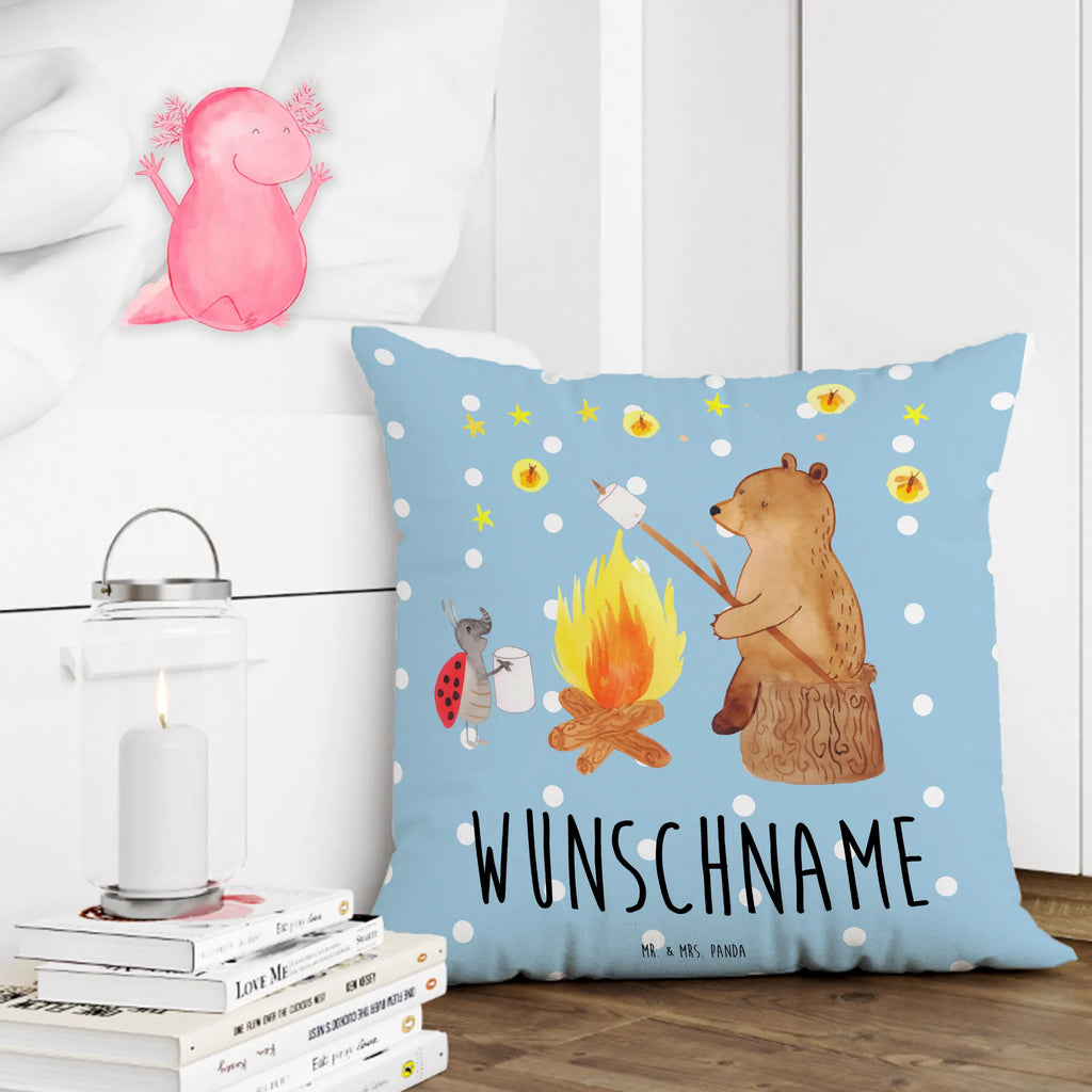 Personalised cushion Bear & Ladybird campfire bear, teddy, teddy bear, cuddly toy, Campfire