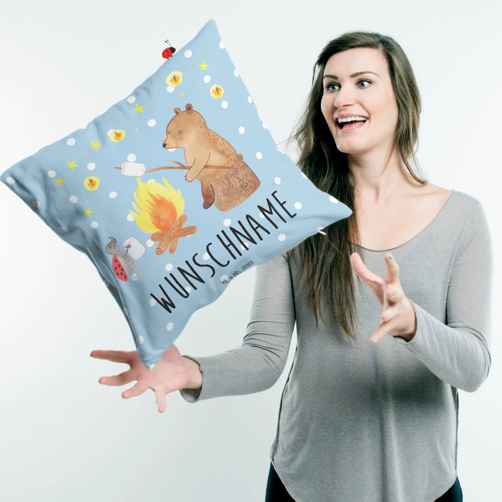 Personalised cushion Bear & Ladybird campfire bear, teddy, teddy bear, cuddly toy, Campfire