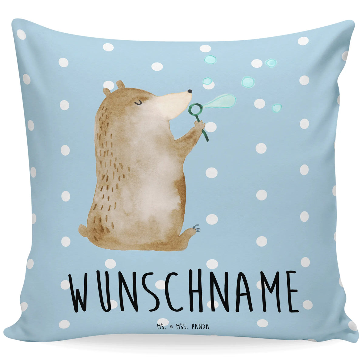 Personalised cushion bear soap bubbles teddy bear, cuddly toy, Soap Bubbles Bear Funny Being Happy Sad Happy