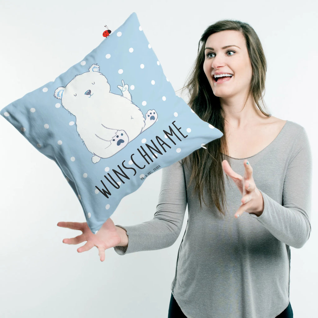 Personalised cushion Icebear Lazy bear, teddy, teddy bear, cuddly toy, lazy, North Pole, work, workplace, Polar bear, home office, office, relaxing, office job