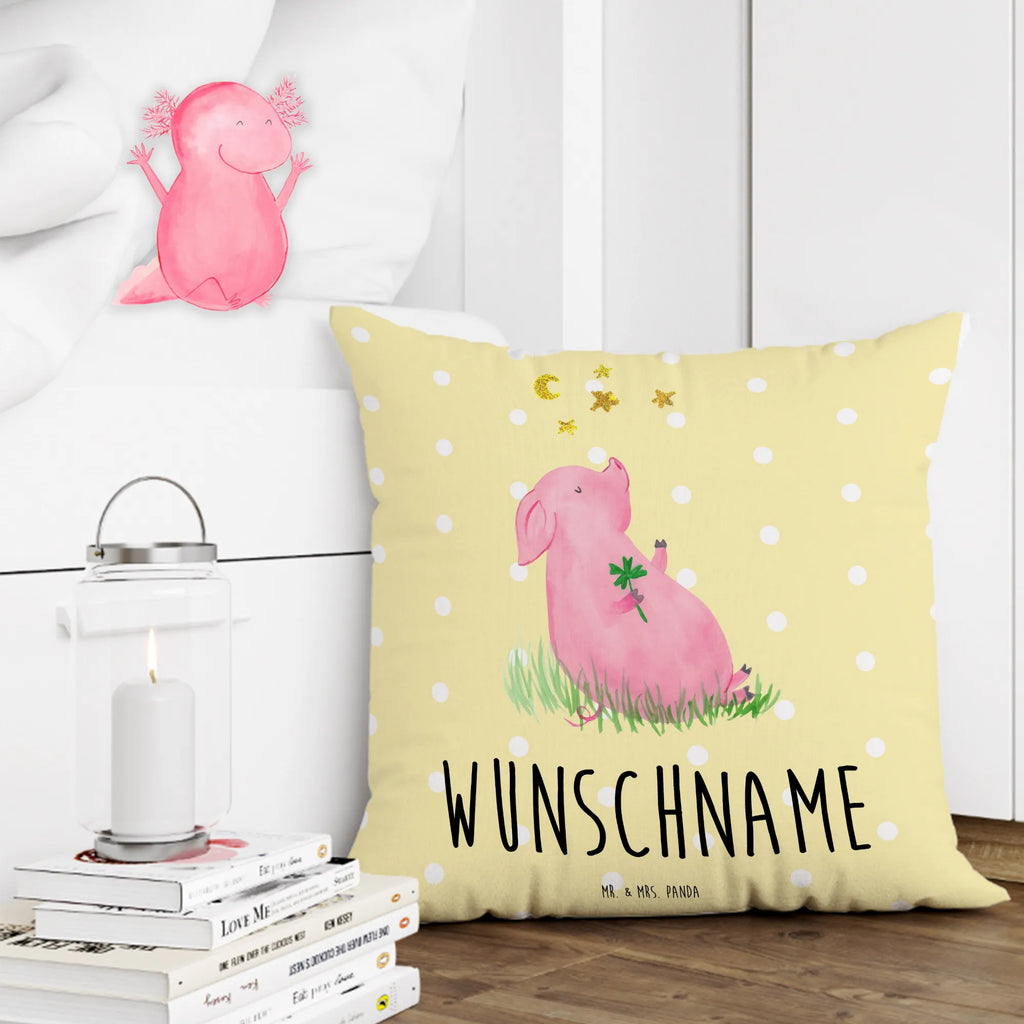 Personalised cushion Pig Luck small animals, cute, funny, cute animal motives, hand drawn, small world, funny sayings, good mood, happy, gifts, gift ideas, special gifts, animal lover, card, Lucky bastard. Luck, pig, piglet, dreams, motivation, stars, goals, lucky charm, asterisks