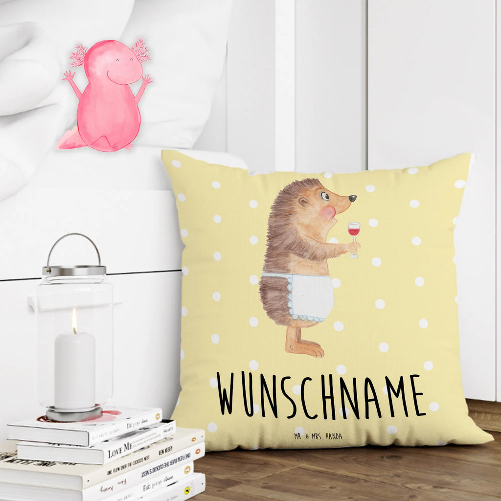 Personalised cushion Hedgehog wine small animals, cute, funny, cute animal motives, hand drawn, small world, funny sayings, good mood, happy, gifts, gift ideas, special gifts, animal lover, card, wine saying, gift wine drinker, drinking wine, white wine, hedgehog, wine decoration, gift wine lover, wine glass, red wine