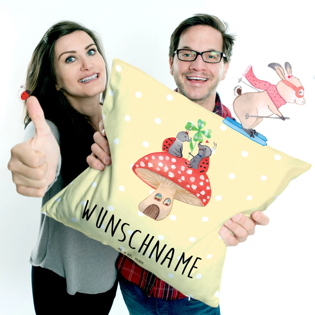 Personalised cushion ladybug toadstool small animals, cute, funny, cute animal motives, hand drawn, small world, funny sayings, good mood, happy, gifts, gift ideas, special gifts, animal lover, card, house, house of fleshy fungi, toadstool, ladybird, flat, at home