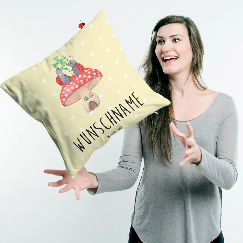 Personalised cushion ladybug toadstool small animals, cute, funny, cute animal motives, hand drawn, small world, funny sayings, good mood, happy, gifts, gift ideas, special gifts, animal lover, card, house, house of fleshy fungi, toadstool, ladybird, flat, at home