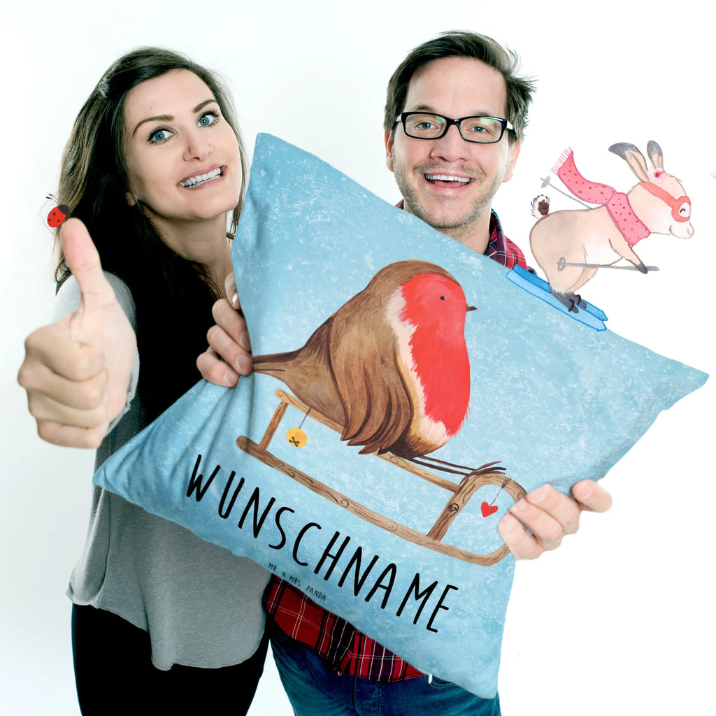 Personalised cushion robin Sleds Winter, Christmas, Christmas time, snow, bird, sleigh