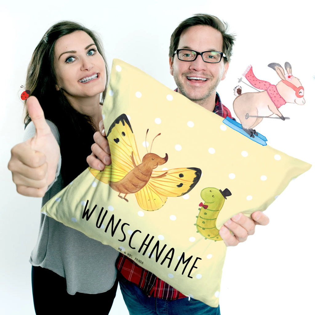 Personalised cushion Caterpillar butterfly small animals, cute, funny, cute animal motives, hand drawn, small world, funny sayings, good mood, happy, gifts, gift ideas, special gifts, animal lover, card, hat, beauty, growing up, lemon butterfly, development, butterfly, cocoon, Caterpillar