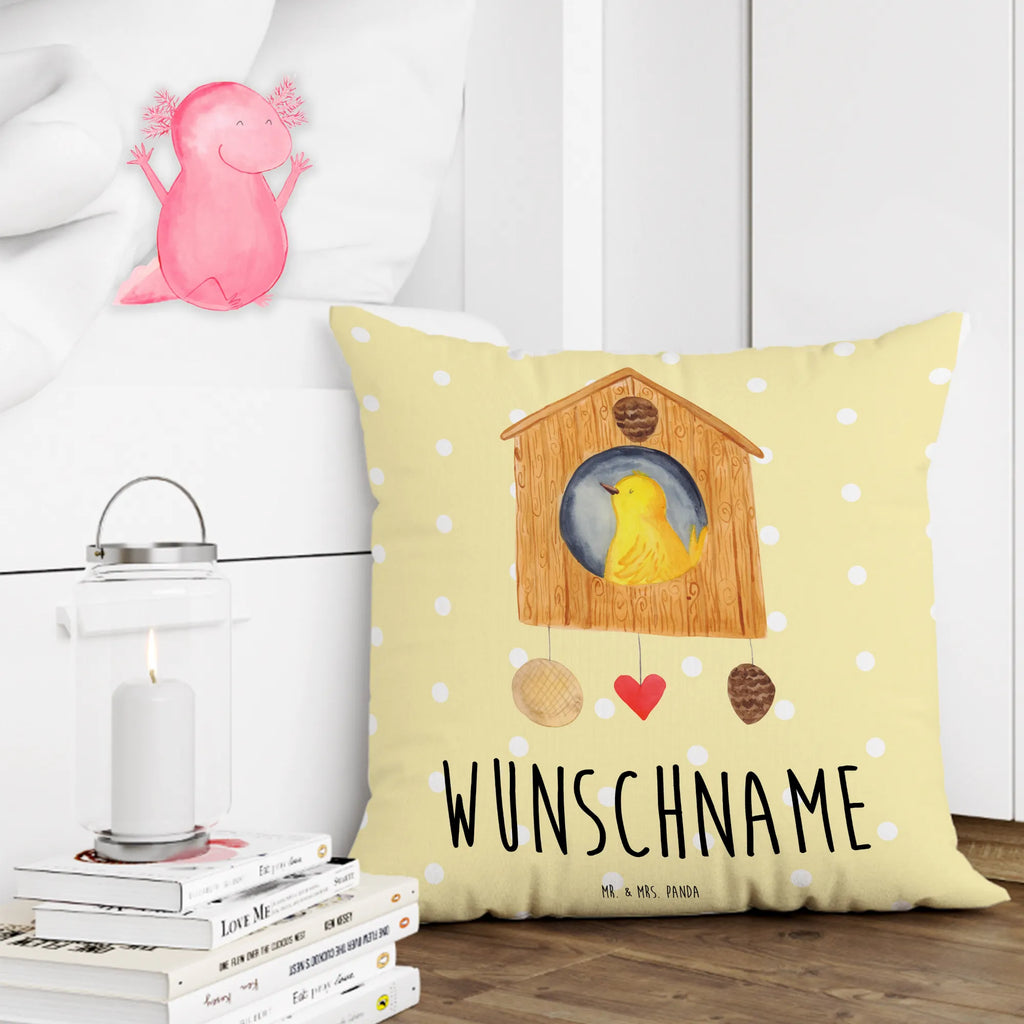 Personalised cushion Bird House small animals, cute, funny, cute animal motives, hand drawn, small world, funny sayings, good mood, happy, gifts, gift ideas, special gifts, animal lover, card, birdhouse, birds, family, home sweet home, castle, Bird, our house, favorite place, house, home, nest, apartment