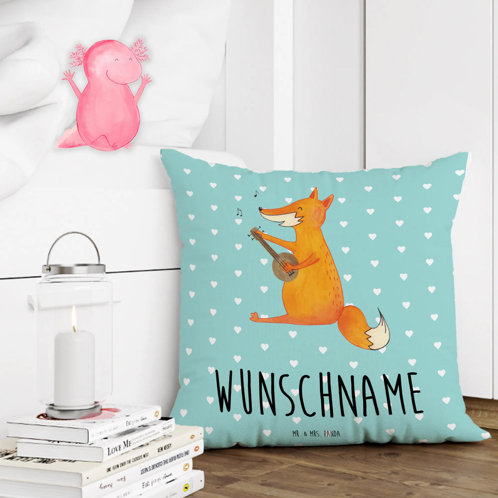 Personalised cushion Fox guitar fox, foxes, forest wildlife, clever as a fox, animal lover, guitar, musician, singer, gift musician, Fox, music saying