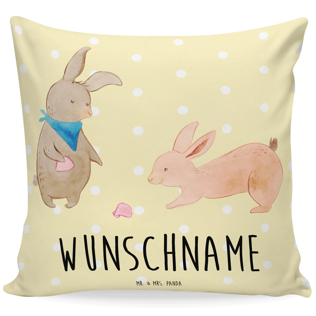Personalised cushion Bunnies with seashell Kopfkissen, Name, personalisiert, bedrucken, Kissen, Wunschname, Familie, Vatertag, Muttertag, Bruder, Schwester, Mama, Papa, Oma, Opa, Muscheln, Freundin, Muscheln sammeln, best friends, Meer, Freundinnen, beste Freundin, Hasen, BFF