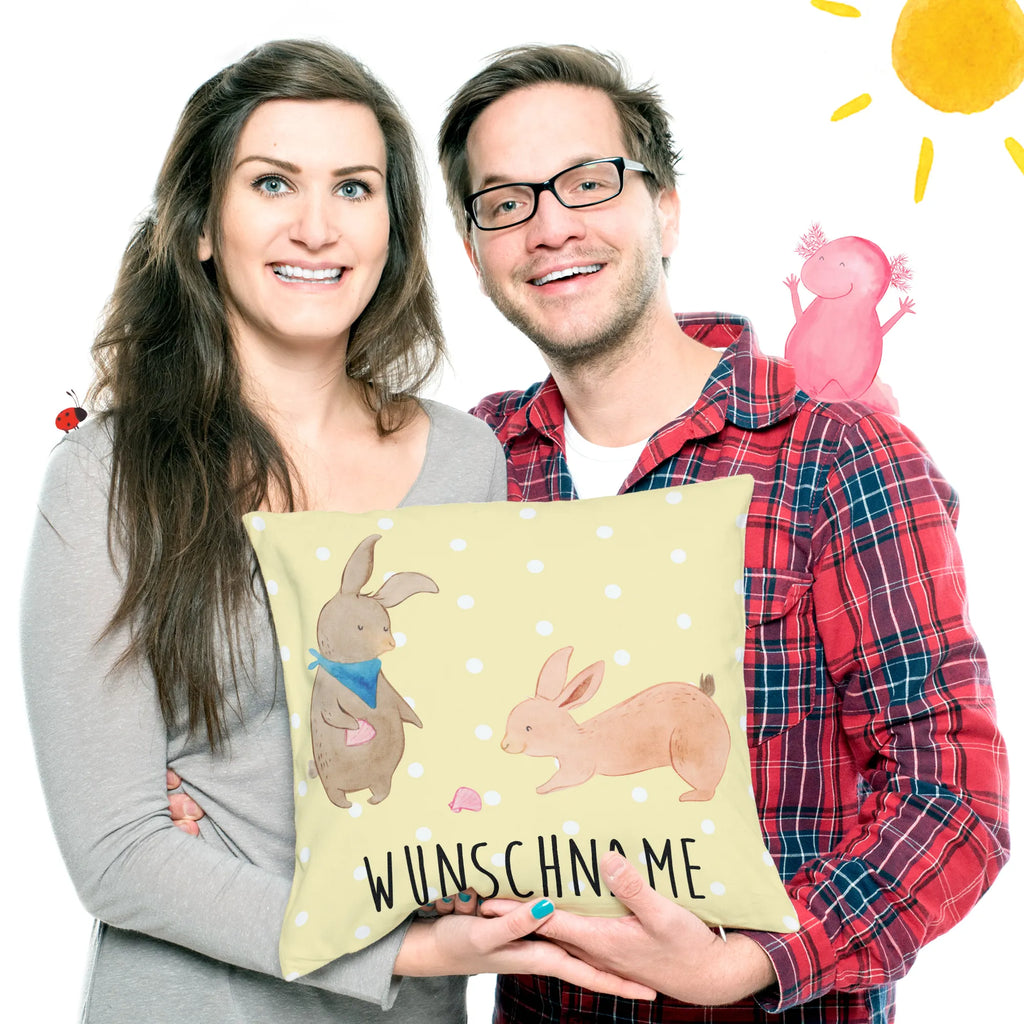 Personalised cushion Bunnies with seashell Kopfkissen, Name, personalisiert, bedrucken, Kissen, Wunschname, Familie, Vatertag, Muttertag, Bruder, Schwester, Mama, Papa, Oma, Opa, Muscheln, Freundin, Muscheln sammeln, best friends, Meer, Freundinnen, beste Freundin, Hasen, BFF