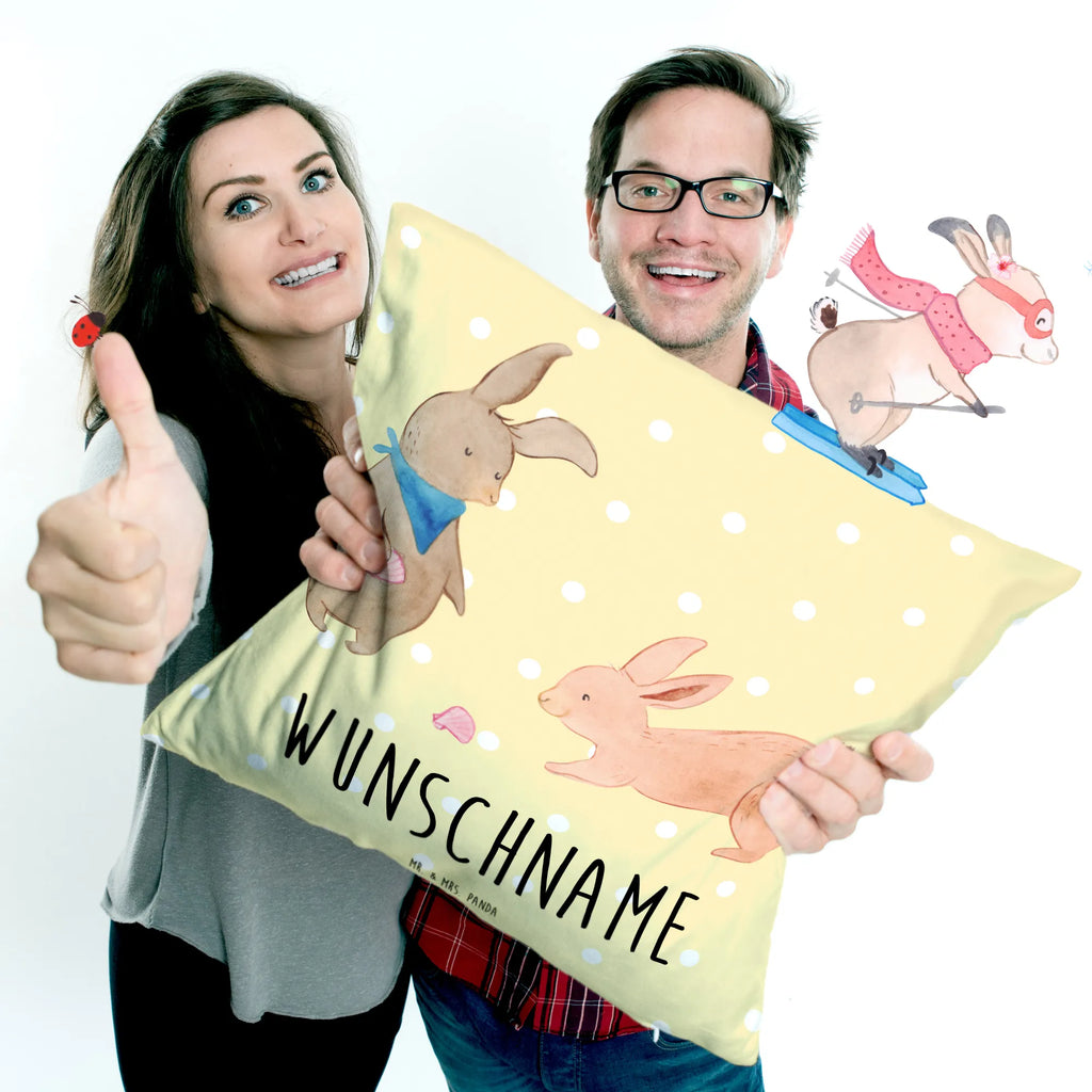 Personalised cushion Bunnies with seashell Kopfkissen, Name, personalisiert, bedrucken, Kissen, Wunschname, Familie, Vatertag, Muttertag, Bruder, Schwester, Mama, Papa, Oma, Opa, Muscheln, Freundin, Muscheln sammeln, best friends, Meer, Freundinnen, beste Freundin, Hasen, BFF