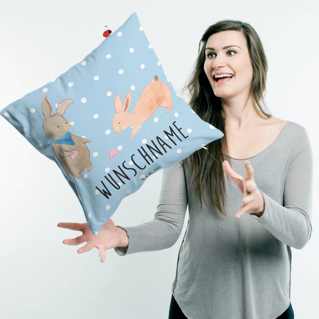 Personalised cushion Bunnies with seashell Kopfkissen, Name, personalisiert, bedrucken, Kissen, Wunschname, Familie, Vatertag, Muttertag, Bruder, Schwester, Mama, Papa, Oma, Opa, Muscheln, Freundin, Muscheln sammeln, best friends, Meer, Freundinnen, beste Freundin, Hasen, BFF
