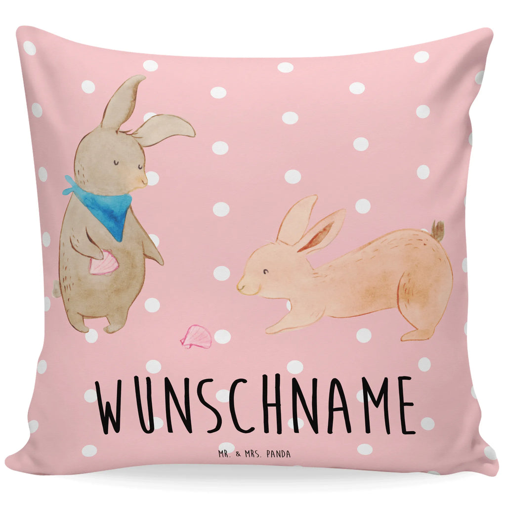 Personalised cushion Bunnies with seashell Kopfkissen, Name, personalisiert, bedrucken, Kissen, Wunschname, Familie, Vatertag, Muttertag, Bruder, Schwester, Mama, Papa, Oma, Opa, Muscheln, Freundin, Muscheln sammeln, best friends, Meer, Freundinnen, beste Freundin, Hasen, BFF