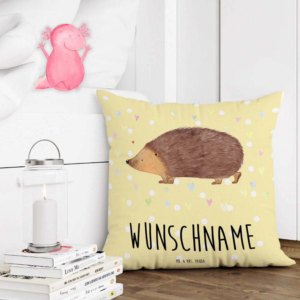 Personalised cushion Hedgehog hearts small animals, cute, funny, cute animal motives, hand drawn, small world, funny sayings, good mood, happy, gifts, gift ideas, special gifts, animal lover, card, hearts, heart, life, trust, kiss, Love, hedgehog