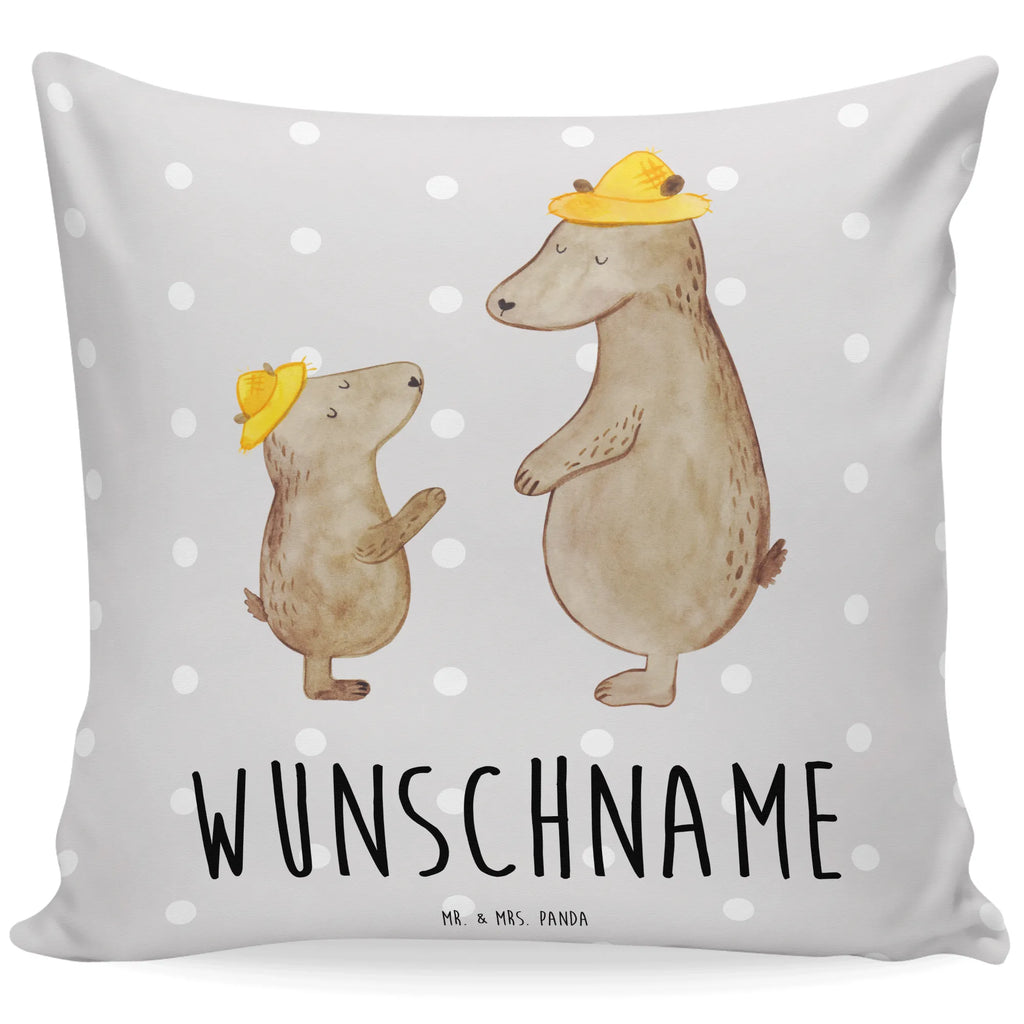 Personalised cushion Bears with hats Kissen, Name, Kopfkissen, Personalisiert, Wunschname, Bedrucken, Schwester, Familie, Vatertag, Opa, Oma, Muttertag, Papa, Mama, Bruder, Bären, Kind, Paps, Lieblingsmensch, Kinder, Dad, Söhne, Papi, Bär, Vorbild, Daddy, Vater-Sohn, Vater, Sohn, Family