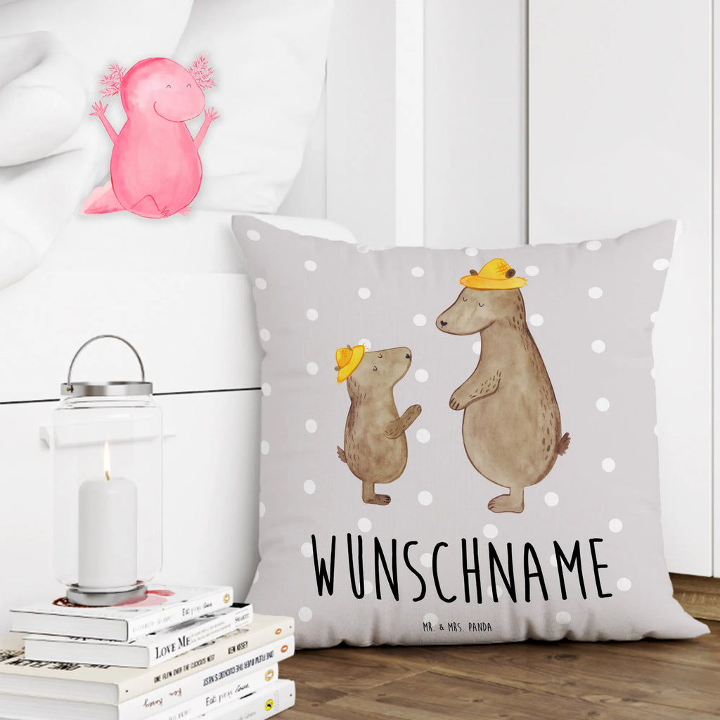 Personalised cushion Bears with hats Kissen, Name, Kopfkissen, Personalisiert, Wunschname, Bedrucken, Schwester, Familie, Vatertag, Opa, Oma, Muttertag, Papa, Mama, Bruder, Bären, Kind, Paps, Lieblingsmensch, Kinder, Dad, Söhne, Papi, Bär, Vorbild, Daddy, Vater-Sohn, Vater, Sohn, Family